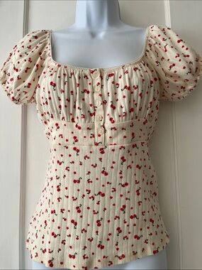 Cotton Camisole Top Red Floral Print Women's L Baby Doll Feminine Y2K